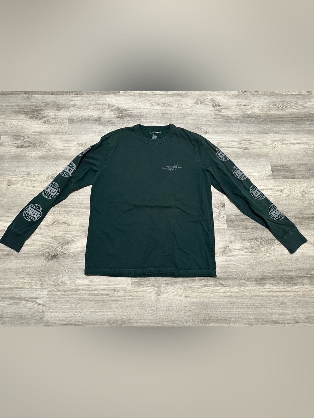 American Eagle AE-USA Graphic Long Sleeve Tee Shirt Men’s Medium Green